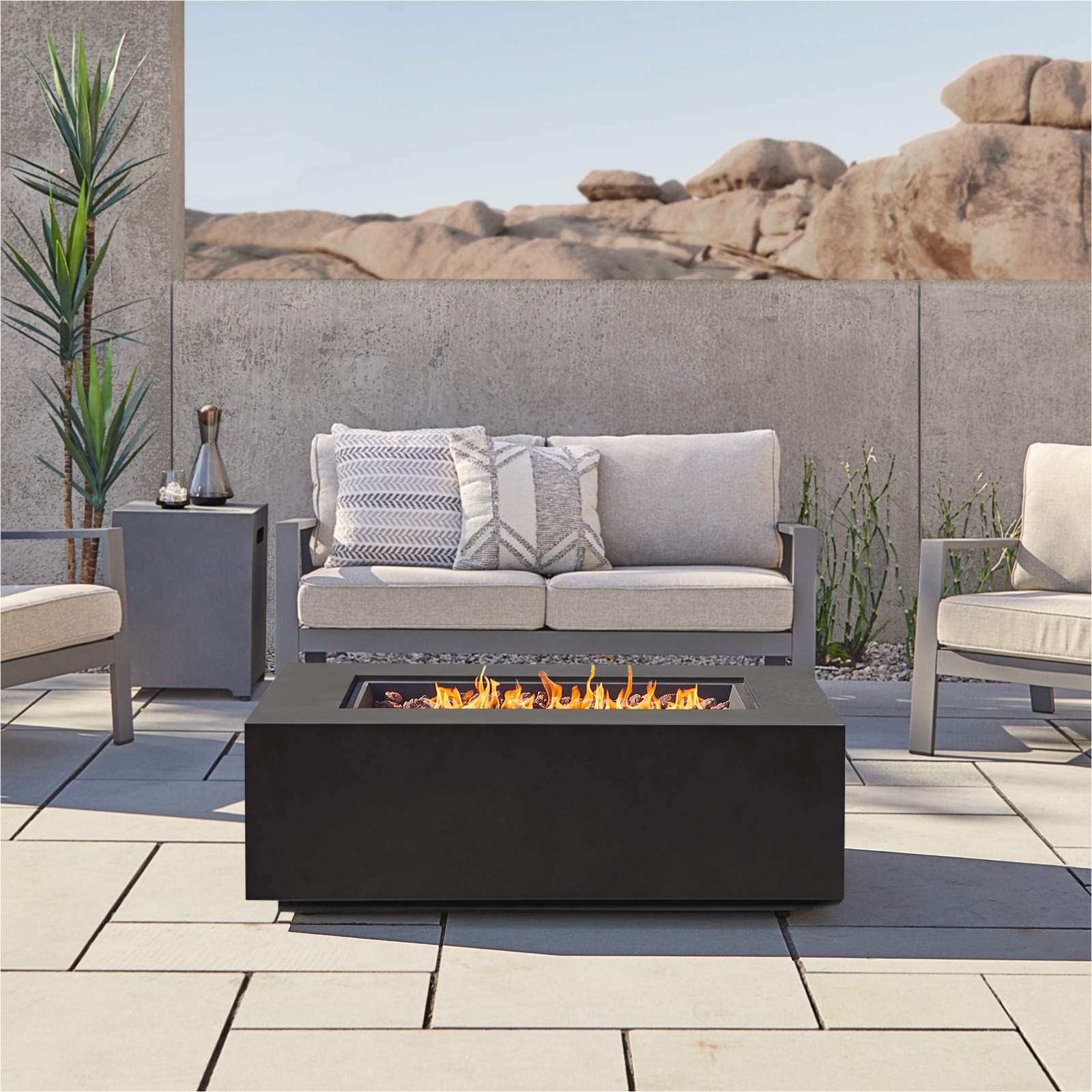 Aegean 42" Rectangle Propane Fire Pit Outdoor Fireplace Fire Table for Backyard or Patio