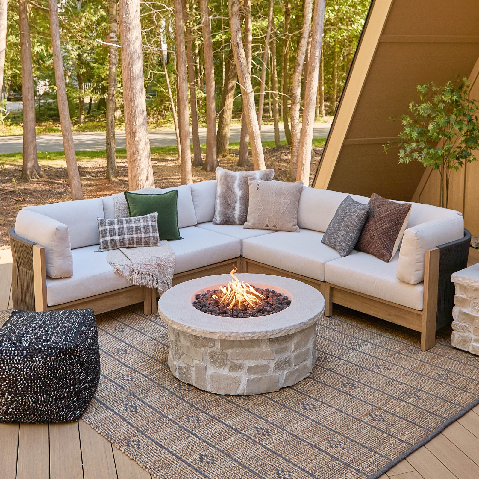 Stratton Armless Outdoor Chair With Sunbrella Cushions and Part of the Stratton Modular Sectional Couch by Real Flame