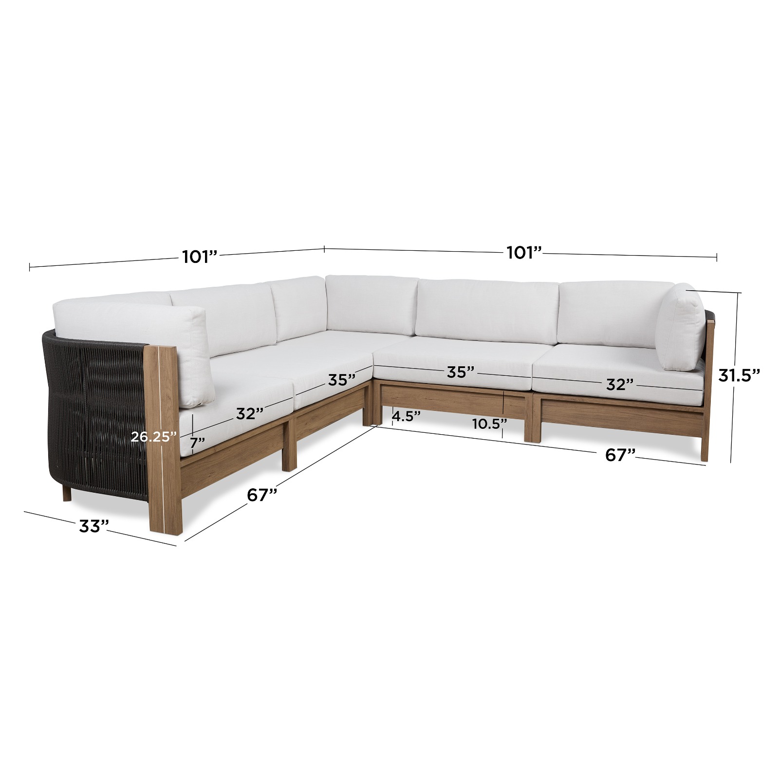 Stratton Outdoor Sectional Couch With Woven Cord and Coated Metal Frame to Look Like Wood by Real Flame