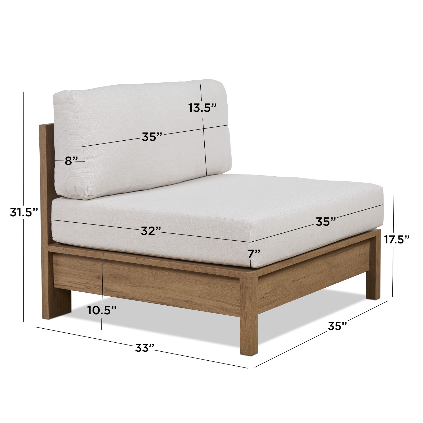 Stratton Armless Outdoor Chair With Sunbrella Cushions and Part of the Stratton Modular Sectional Couch by Real Flame