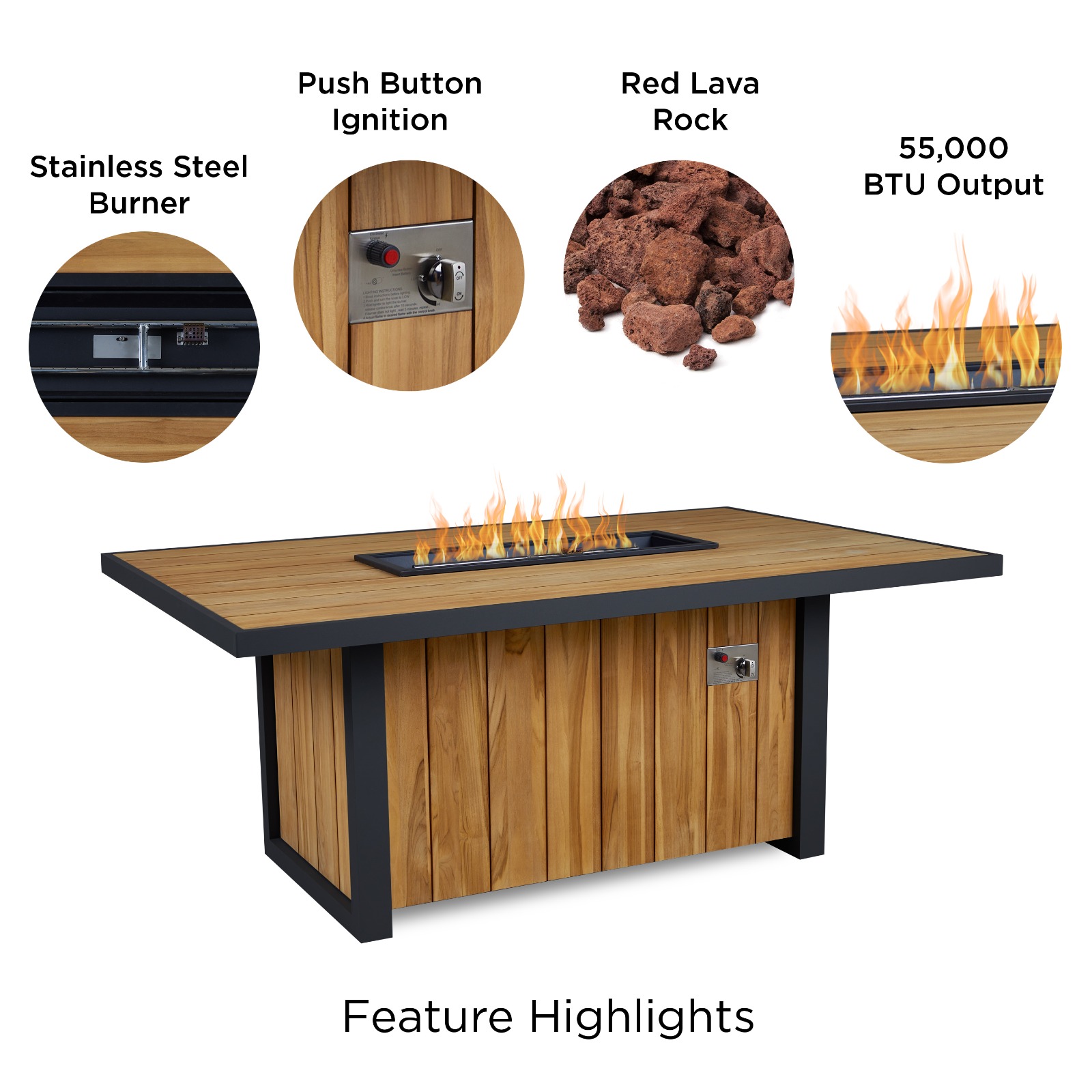 Bodhi 73" Outdoor Dining Table with Fire Pit and Hidden Propane Tank Fireplace Heater