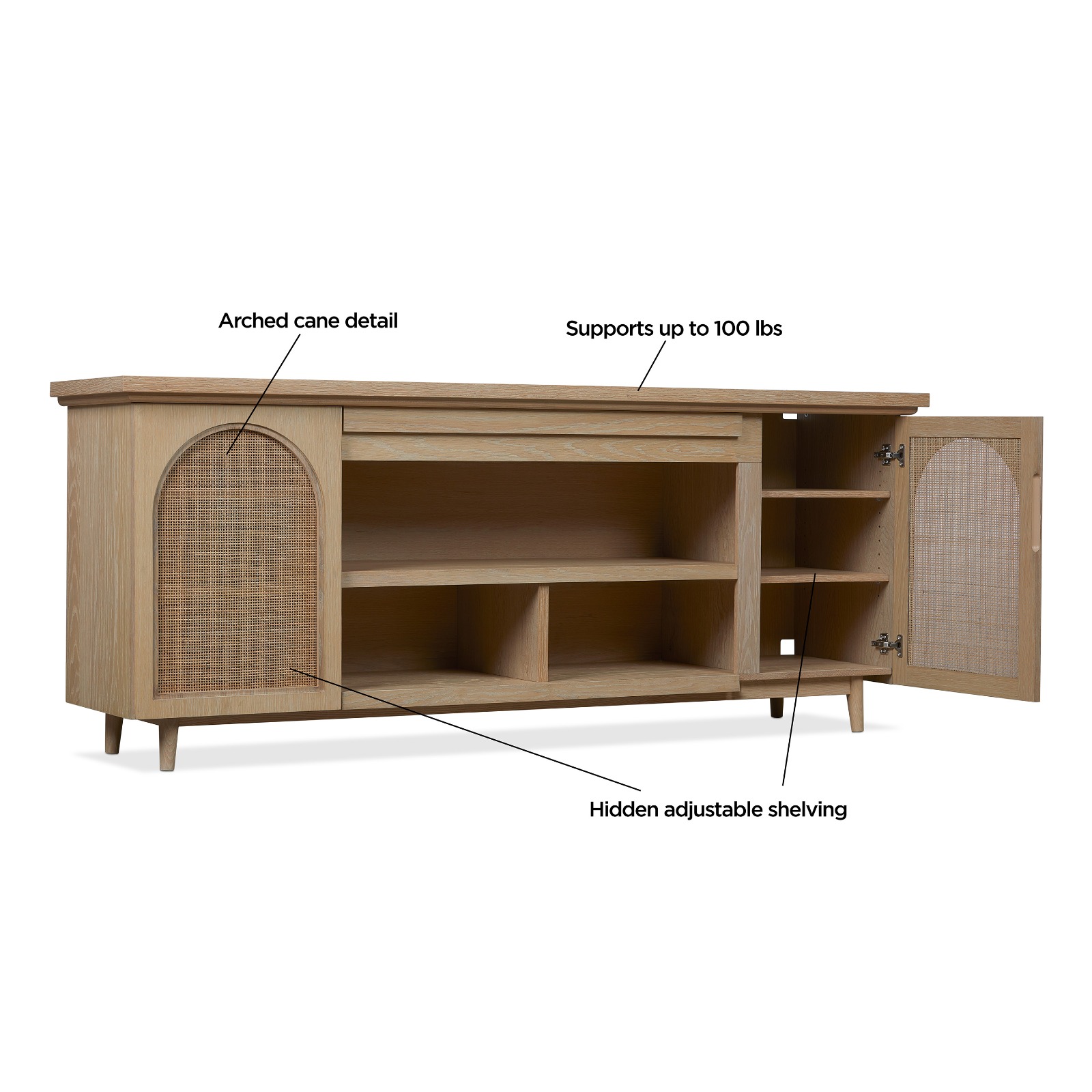 Dahlia Brown Wood TV Stand Entertainment Center With Shelves And Wicker Cabinet Doors