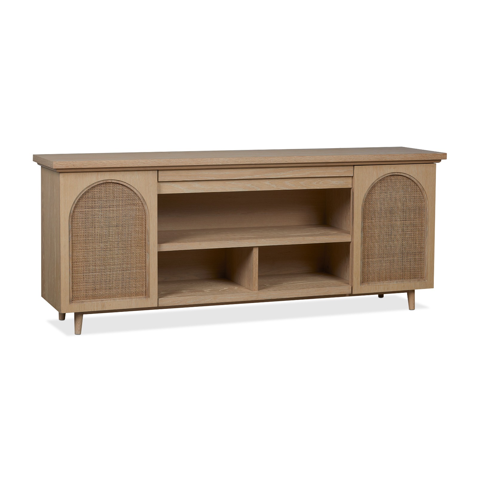 Dahlia Brown Wood TV Stand Entertainment Center With Shelves And Wicker Cabinet Doors