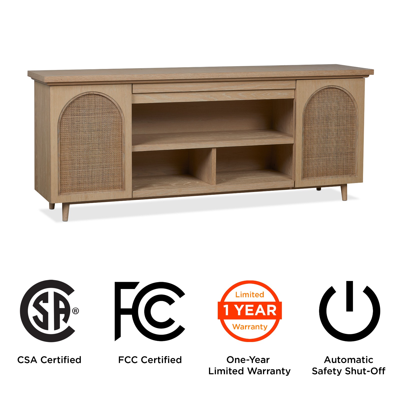 Dahlia Brown Wood TV Stand Entertainment Center With Shelves And Wicker Cabinet Doors