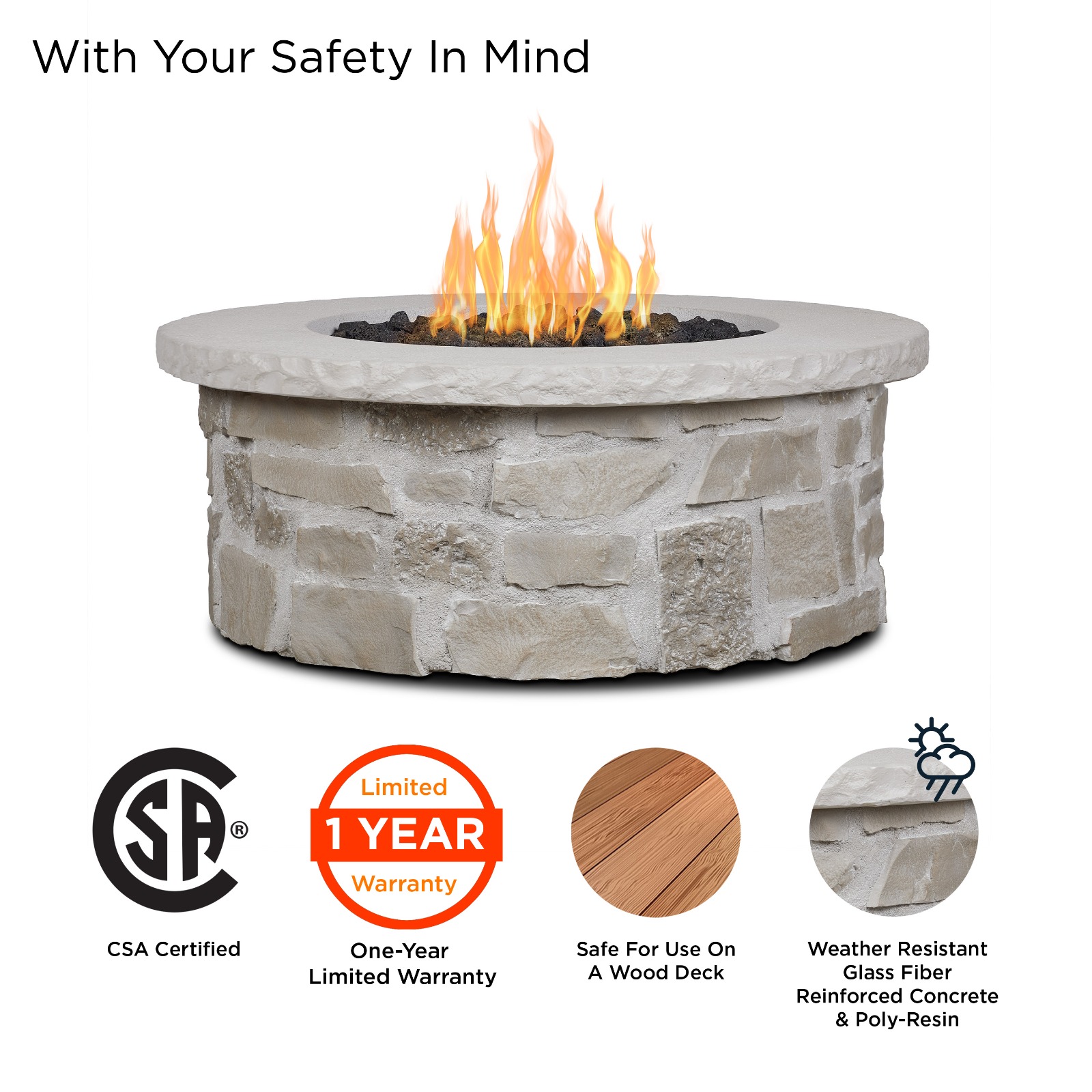 Scottsdale Stone Outdoor Propane Outdoor Fire Pit Table Made of Fake Stone Outdoor Fireplace by Real Flame