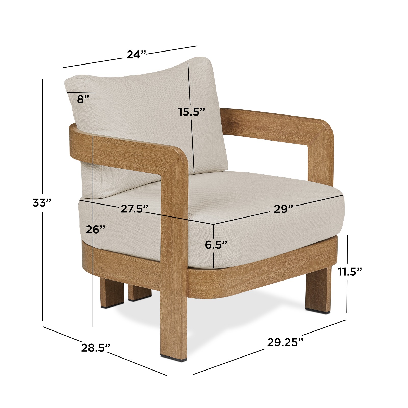 Arlo Outdoor Chair Aluminum With a Weathered Wood Finish With Off White Cushions Patio Furniture by Real Flame