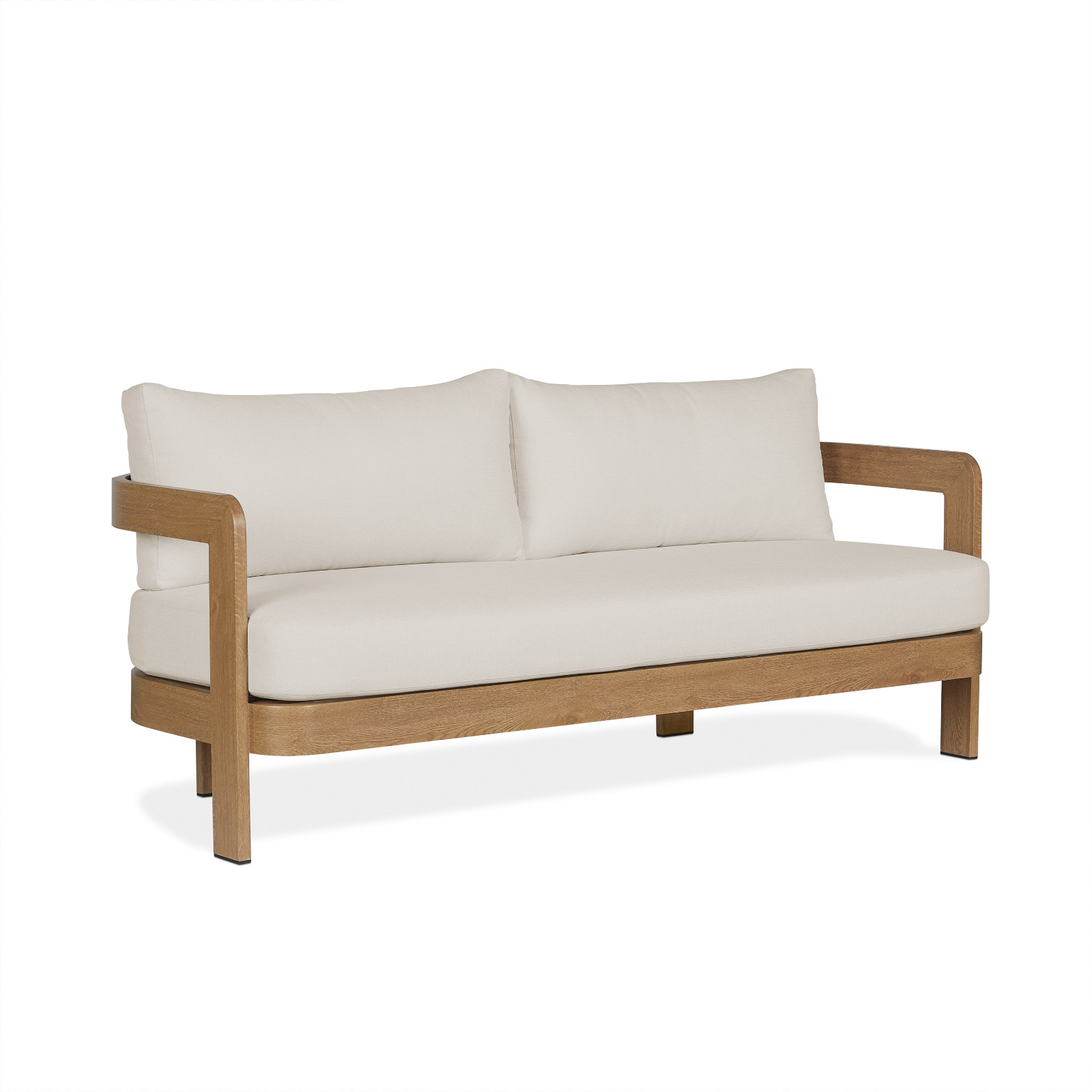 Arlo Outdoor Couch Aluminum With a Weathered Wood Finish With Off White Cushions Patio Furniture by Real Flame