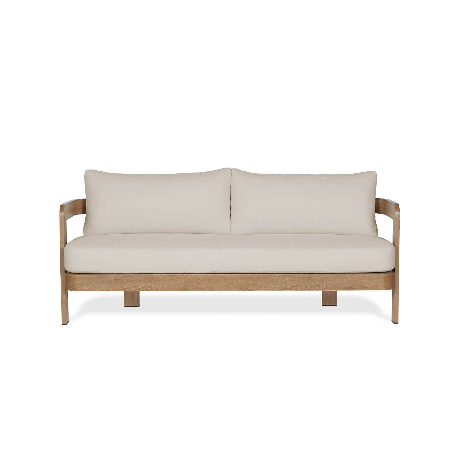 Arlo Outdoor Couch Aluminum With a Weathered Wood Finish With Off White Cushions Patio Furniture by Real Flame