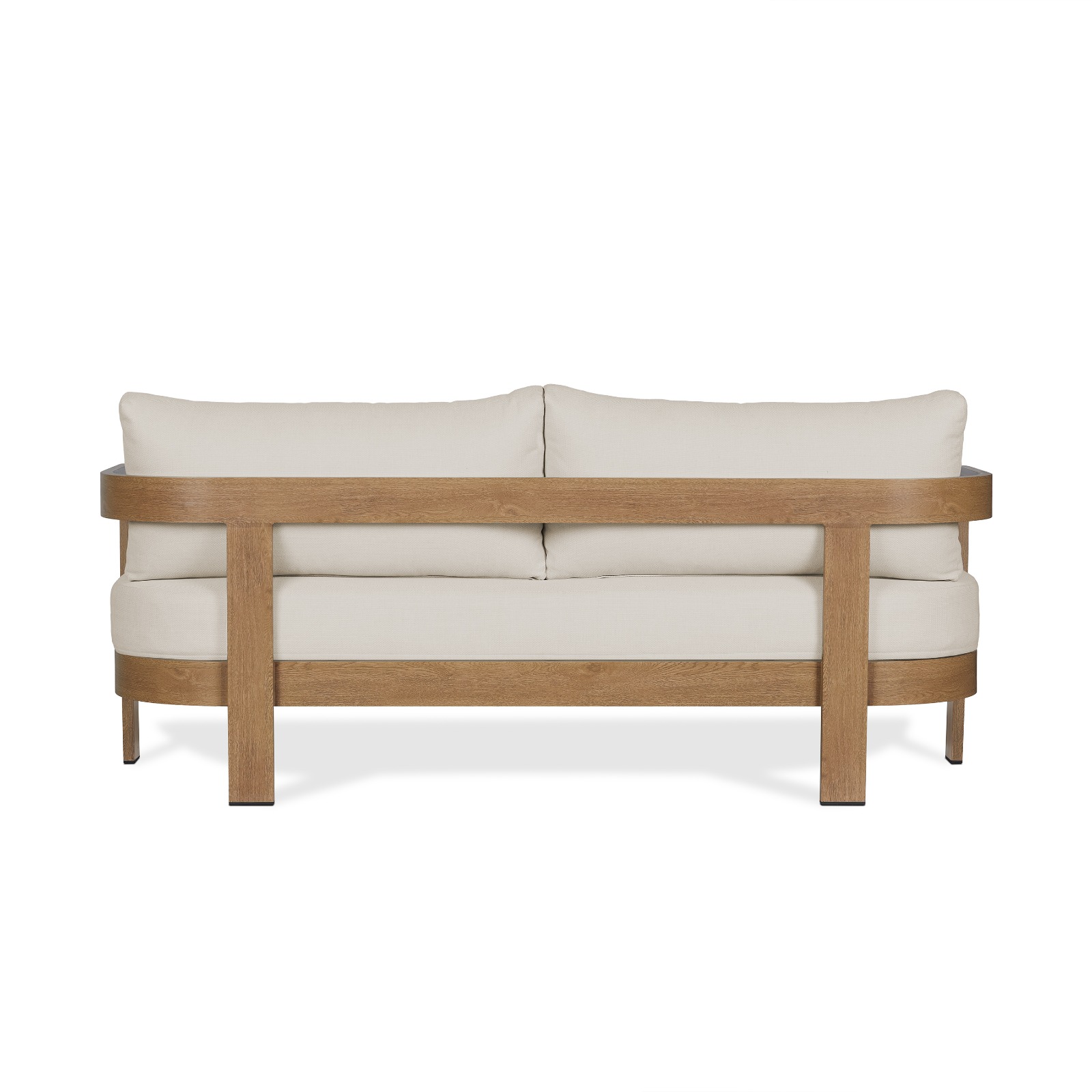 Arlo Outdoor Couch Aluminum With a Weathered Wood Finish With Off White Cushions Patio Furniture by Real Flame