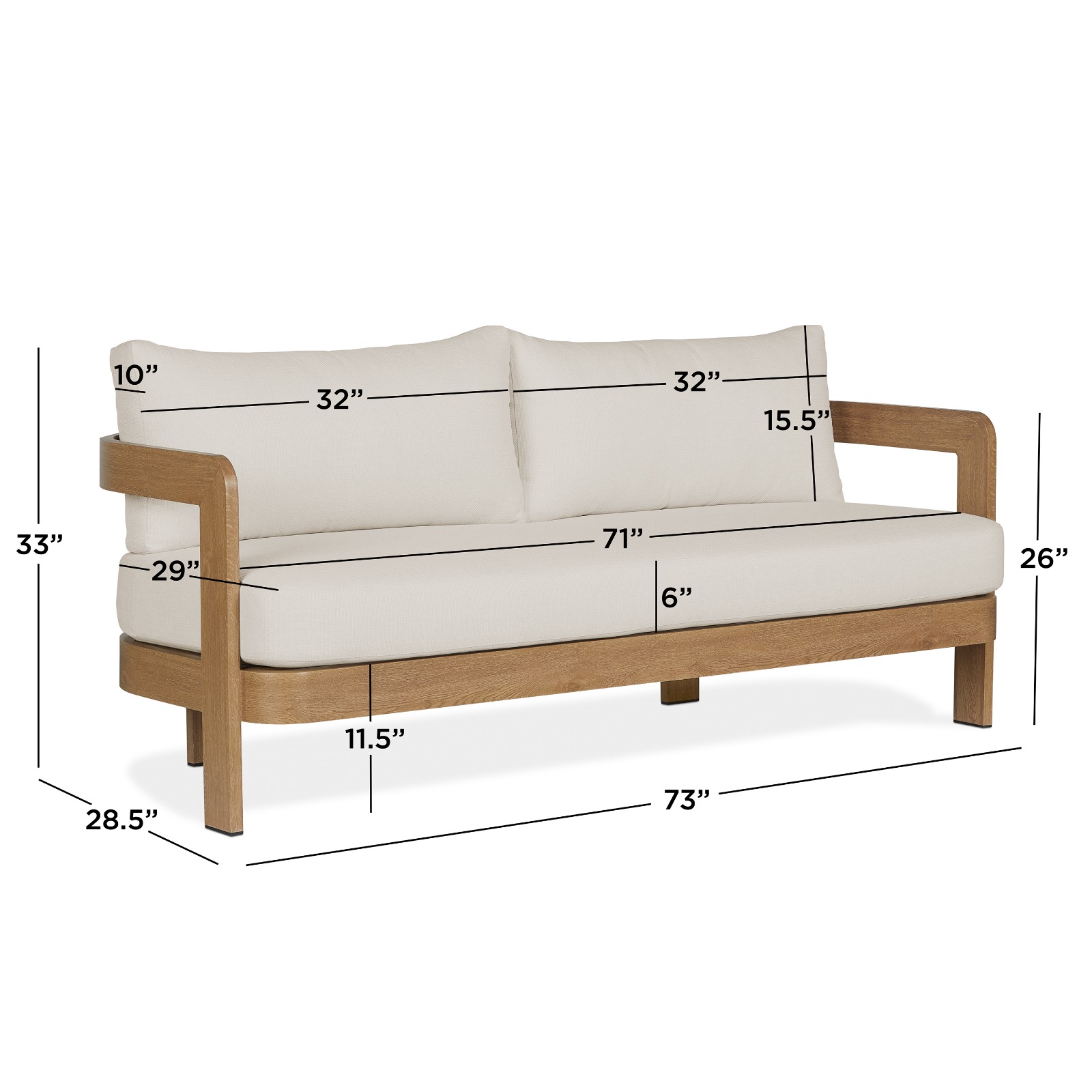 Arlo Outdoor Couch Aluminum With a Weathered Wood Finish With Off White Cushions Patio Furniture by Real Flame