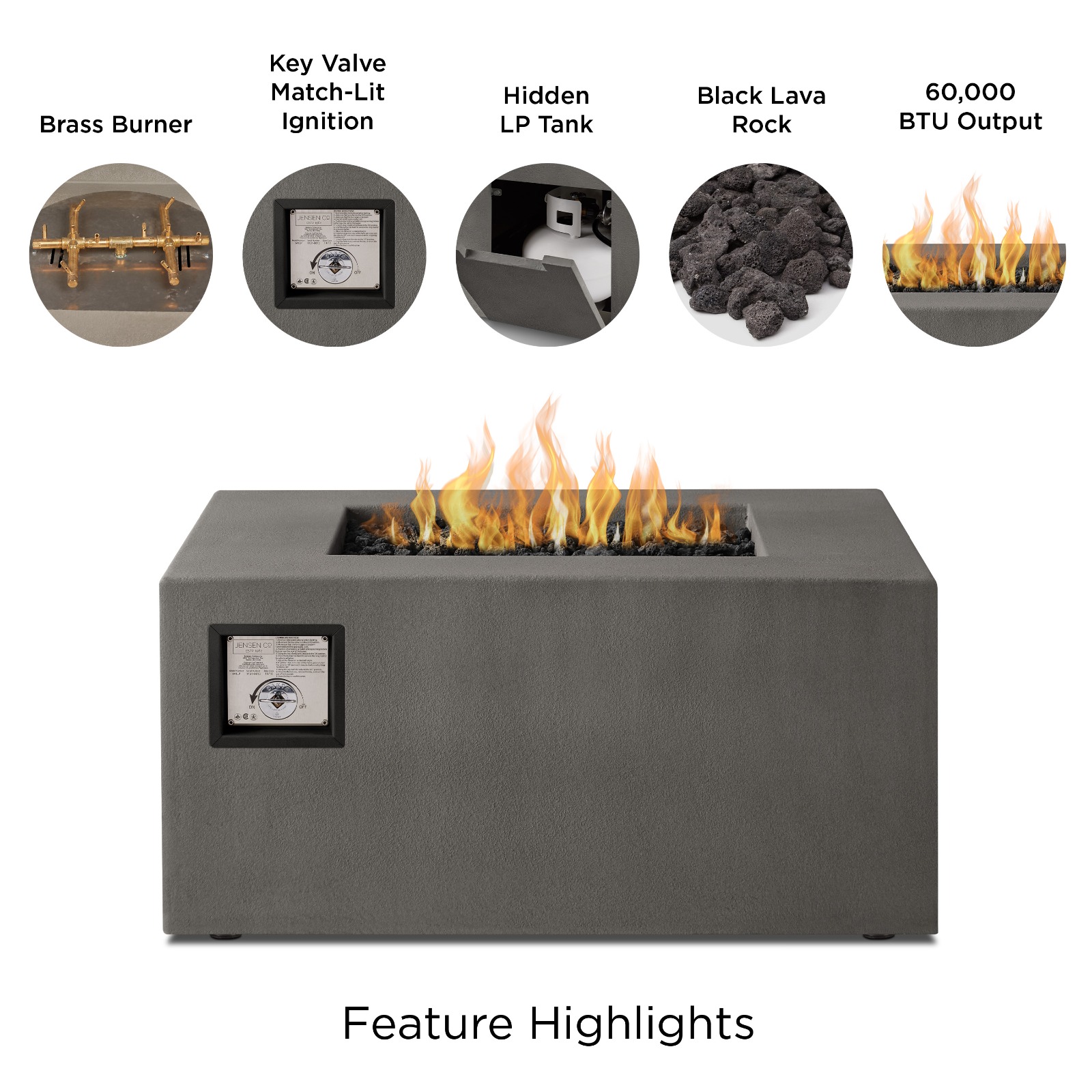 Estes Square GFRC Outdoor Natural Gas or Propane Fire Pit Fireplace Fire Table for Backyard or Patio