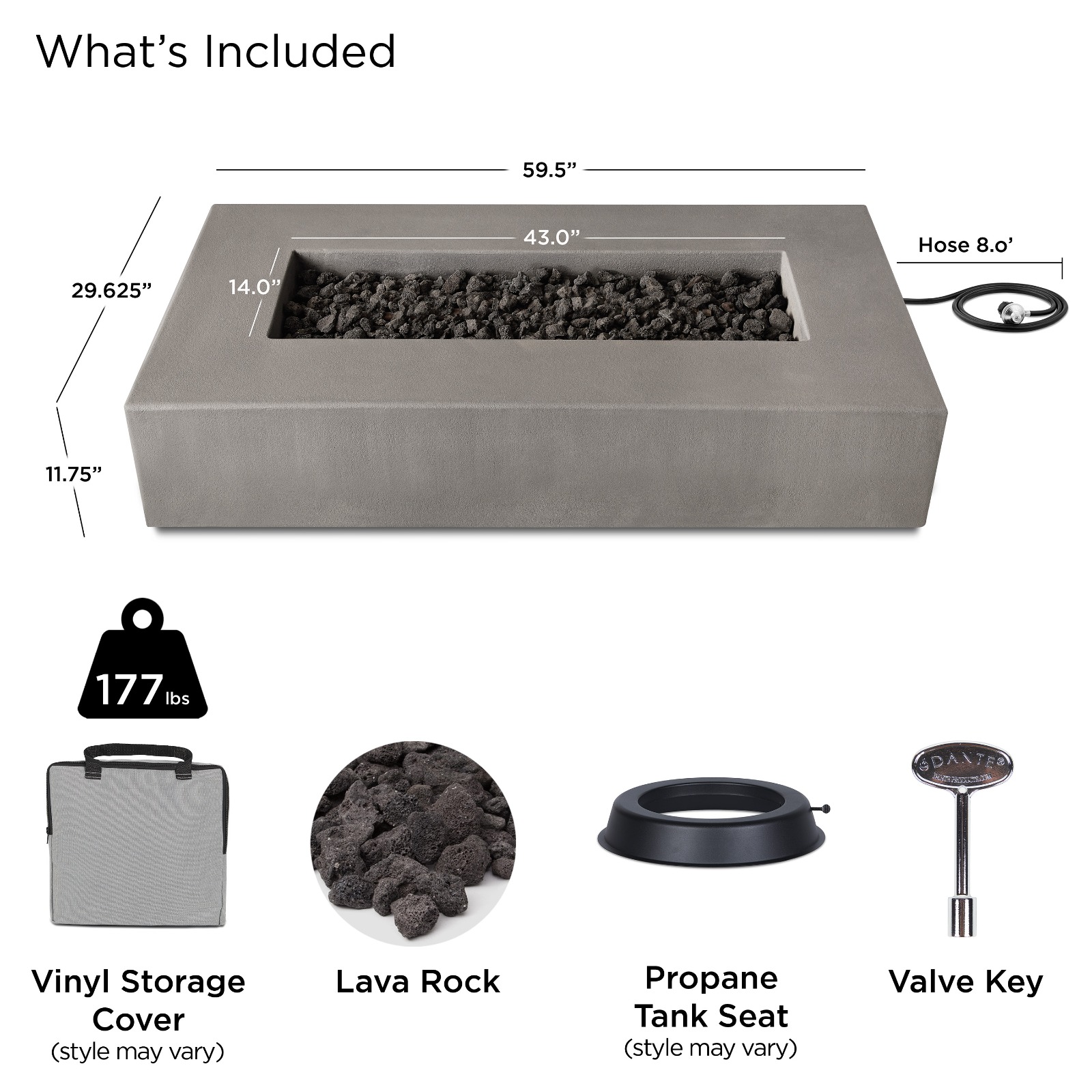 Estes Low Rectangle GFRC Outdoor Natural Gas or Propane Fire Pit Fireplace Fire Table for Backyard or Patio