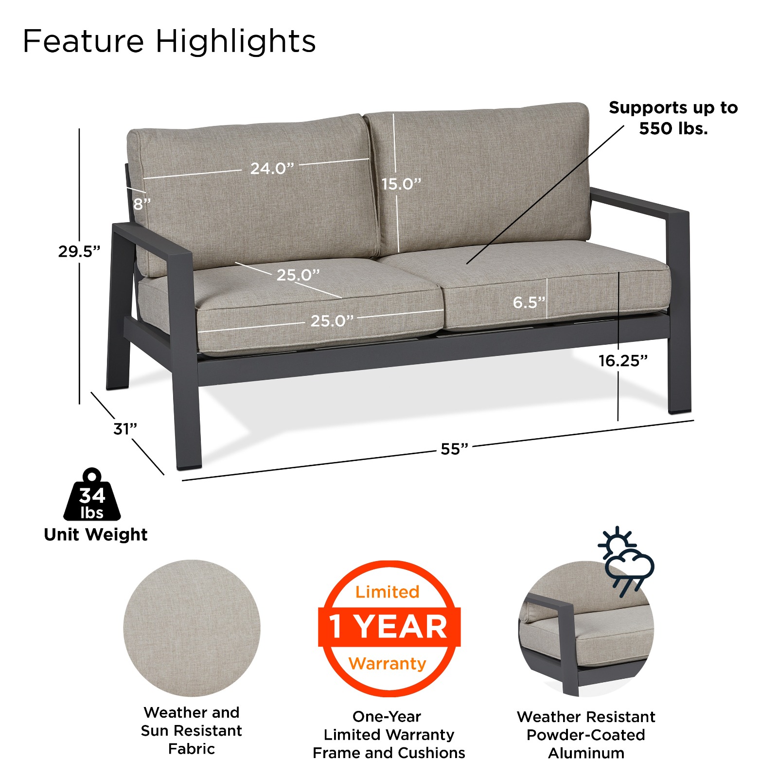 Aegean Outdoor Two Seat Sofa Patio Loveseat Patio Furniture