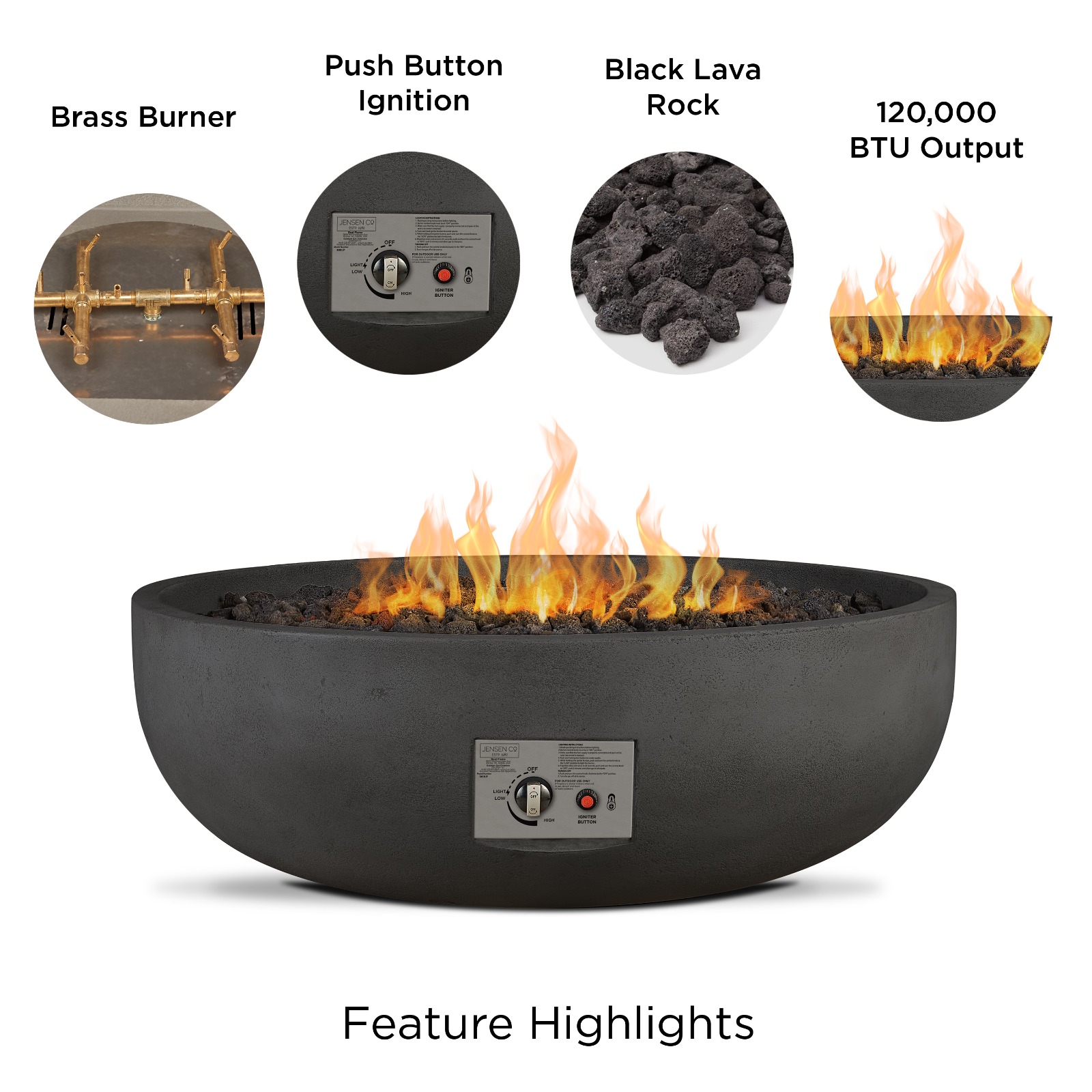 Carson 38" Propane Fire Pit Fire Bowl Outdoor Fireplace Fire Table for Backyard or Patio