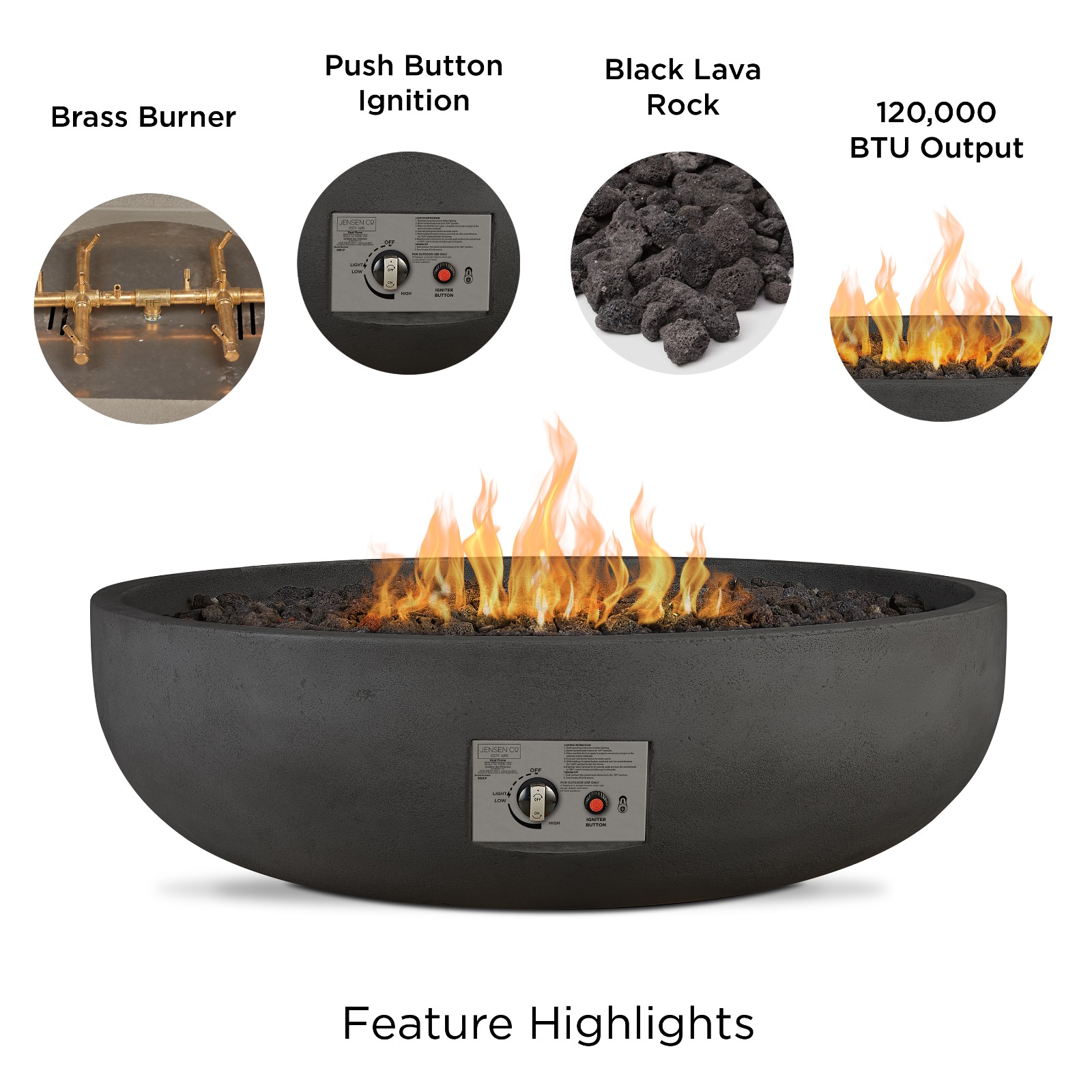 Carson 48" Propane Fire Pit Fire Bowl Outdoor Fireplace Fire Table for Backyard or Patio