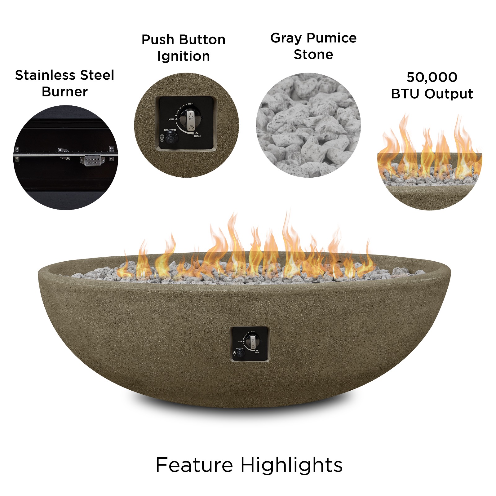 Riverside Oval Propane Fire Pit Fire Bowl Outdoor Fireplace Fire Table for Backyard or Patio