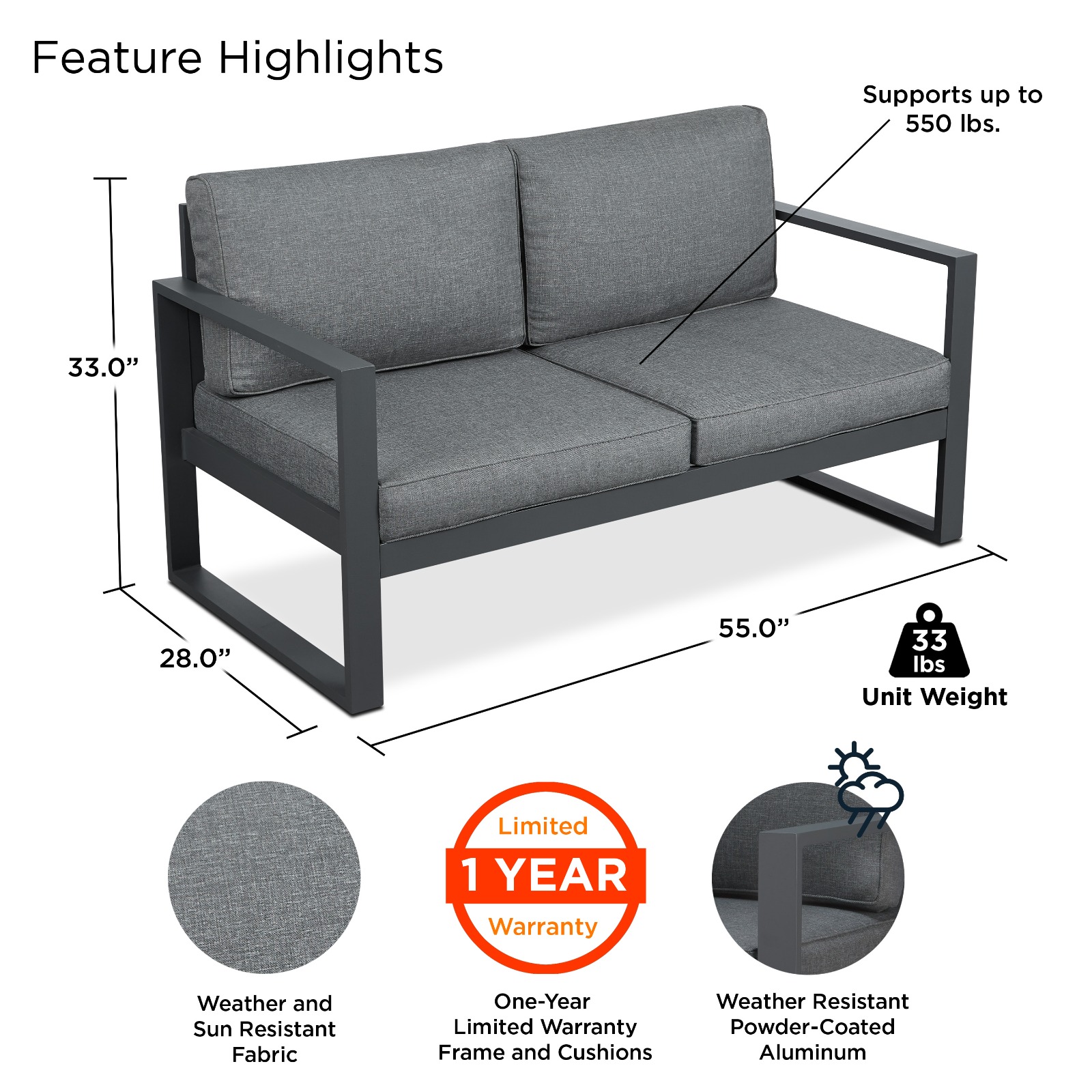 Baltic Outdoor Loveseat Patio Loveseat Outdoor Two Seat Bench Patio Furniture