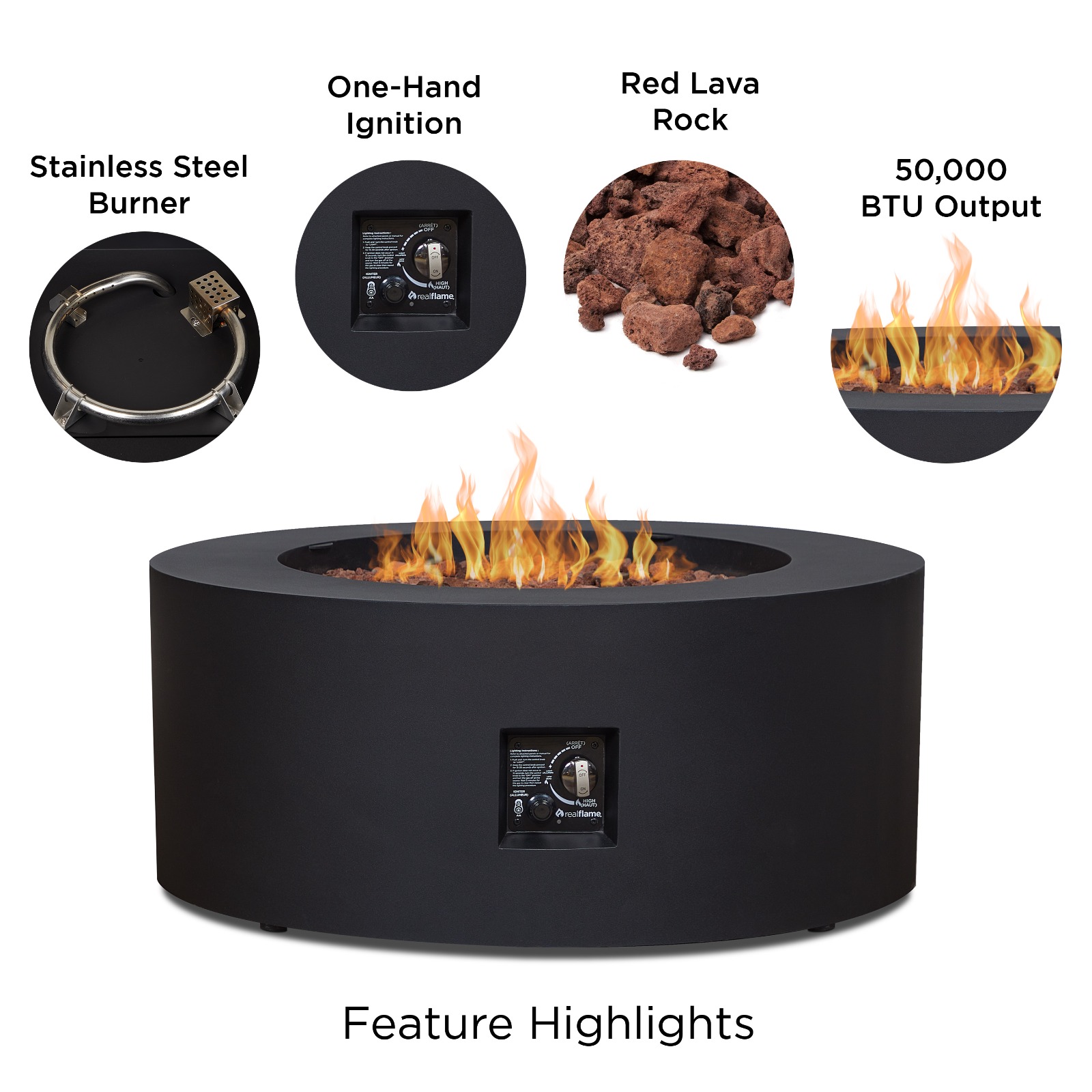 Aegean Round Propane Fire Pit Outdoor Fireplace Fire Table for Backyard or Patio