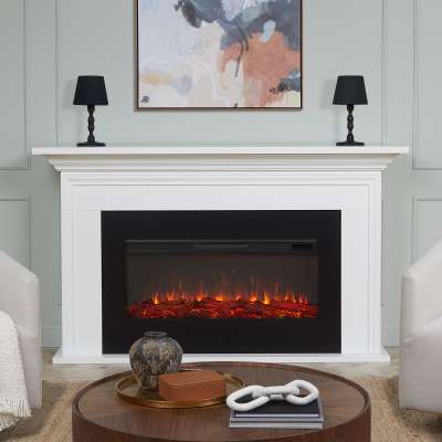 Cleo Landscape Indoor Electric Fireplace With White Mantel Portable Heater