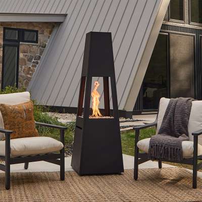 Ferro Propane Black Chiminea With Hidden Propane Tank Outdoor Heater by Real Flame