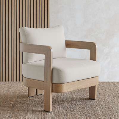 Arlo Outdoor Chair Aluminum With a Weathered Wood Finish With Off White Cushions Patio Furniture by Real Flame