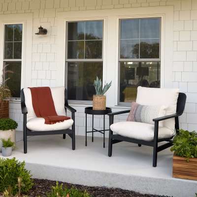 Pomona Oversized Outdoor Chair Set in Black With Sunbrella Cushions