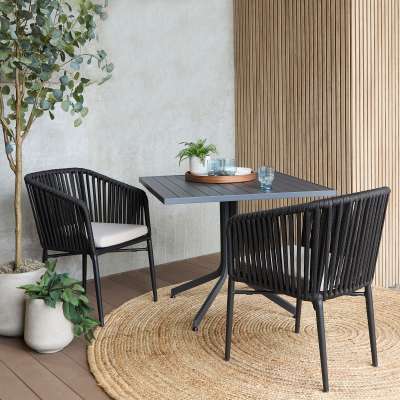 Bodhi Dining Chairs Black Aluminum with Woven Rope Back and Sunbrella Cushion