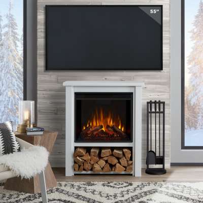 Hollis Indoor White Electric Fireplace with Optional Portable Heater