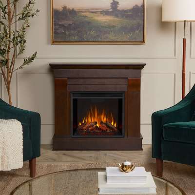 Chateau Indoor Heater Ventless Eclectic Fireplace with Wood Mantel